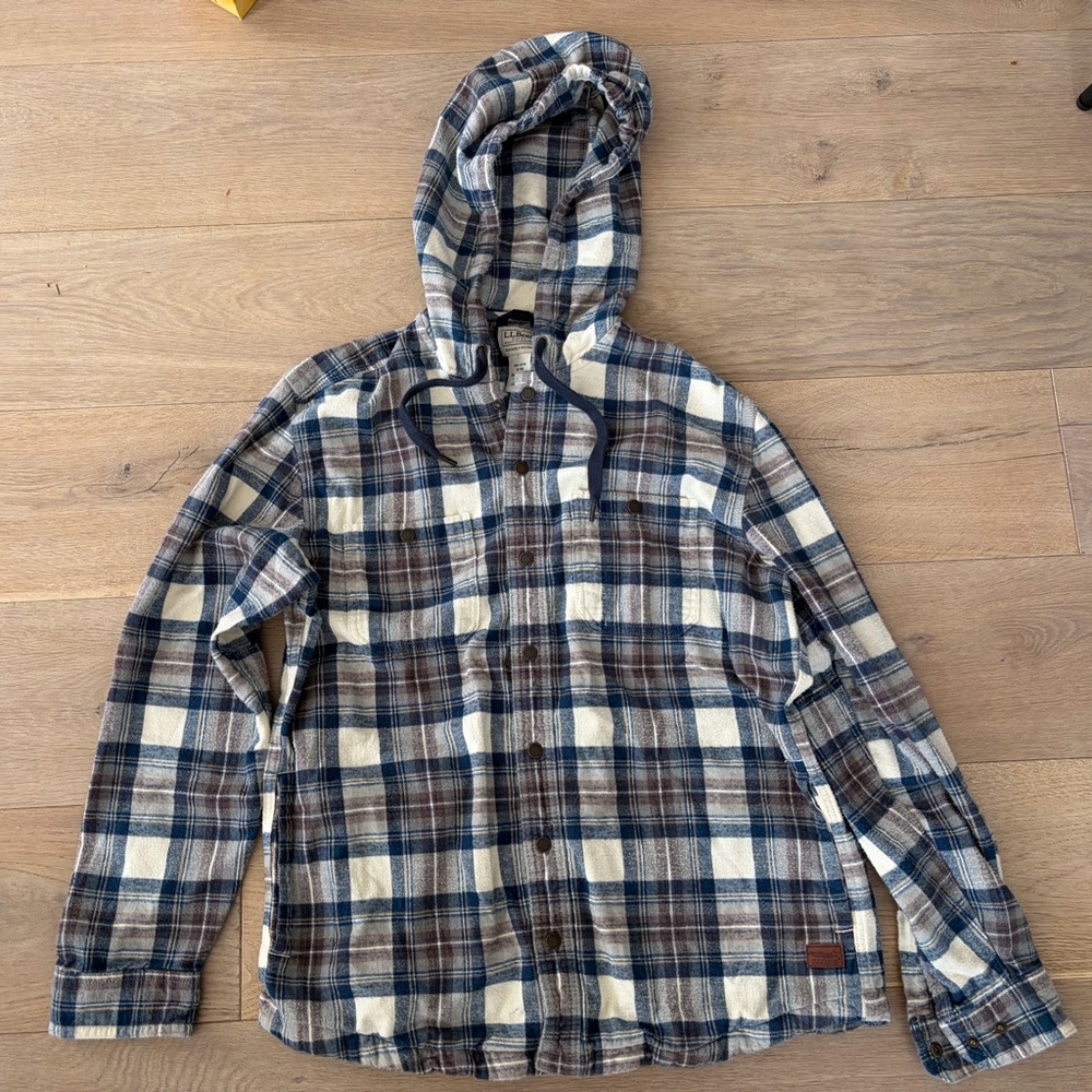 L.L.Bean Scotch Plaid Flannel Hooded Shirt 100% cotton - size medium